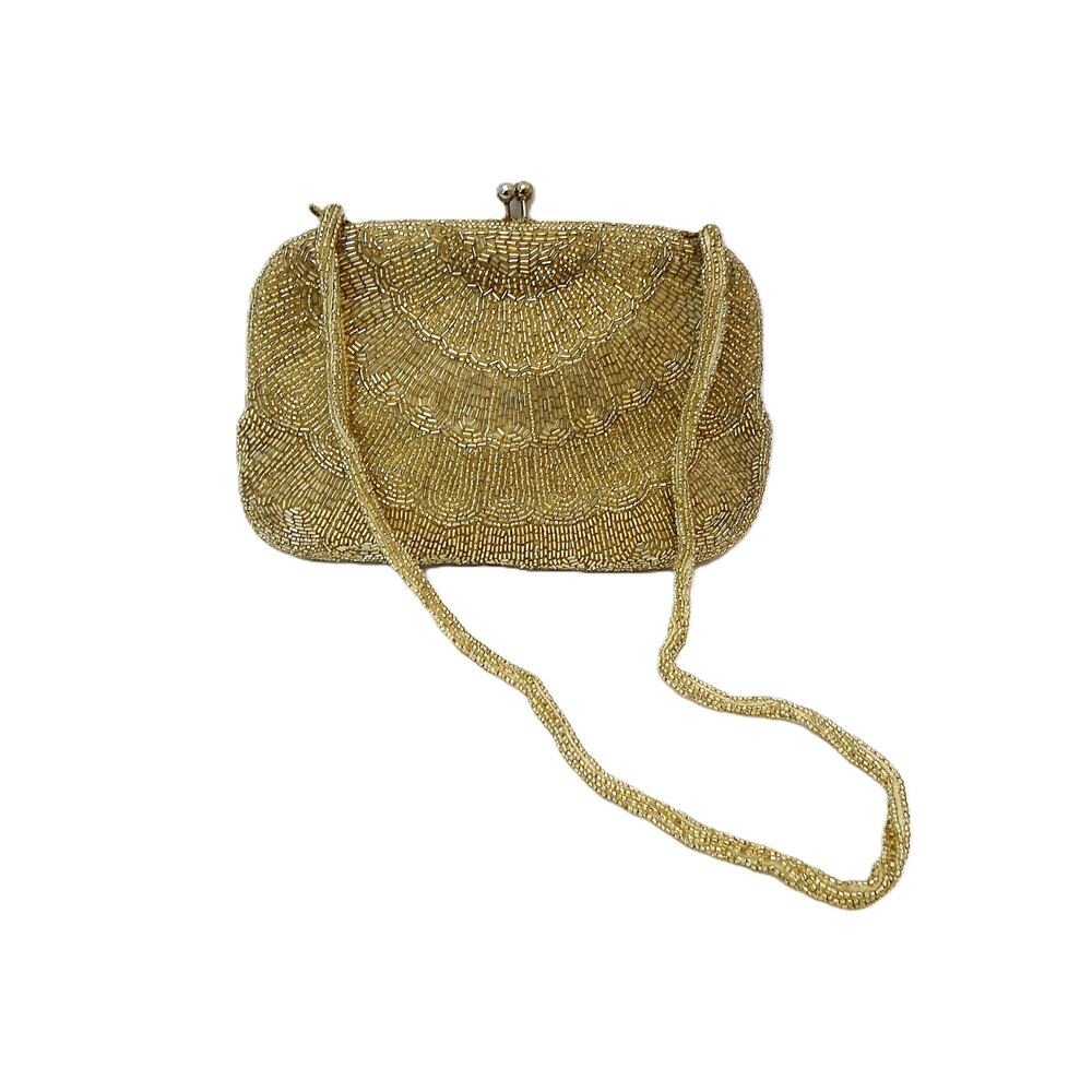 Vintaged Walborg Gold Beaded Clutch Purse with Strap